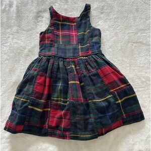 Polo Ralph Lauren Girls Dress Size 3 Cotton Patchwork Plaid Holiday Christmas